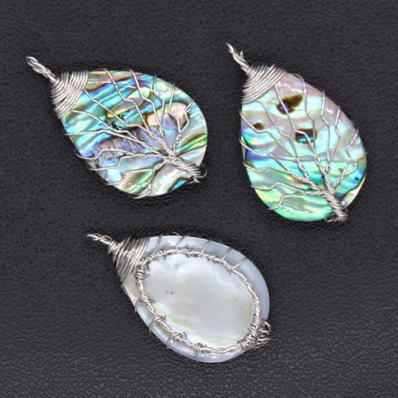 Tree of Life Hand Wrapped Sea Abalone Shell Earrings 77